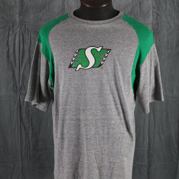 Saskatchewan Roughriders Shrit (VTG) - Logo with Green Sleeves - Men's Large - Picture 1 of 7